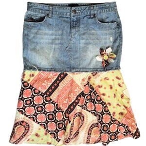 AEROPOSTALE Upcycled Floral Paisley Below Knee Jean Skirt - Women's Size 9